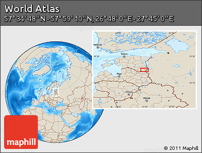 Shaded Relief Location Map of the Area around 57° 46' 59" N, 27° 16' 29" E