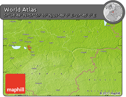 Physical Map of the Area around 57° 46' 59" N, 27° 16' 29" E