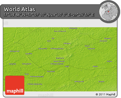 Physical 3D Map of the Area around 57° 46' 59" N, 28° 58' 30" E