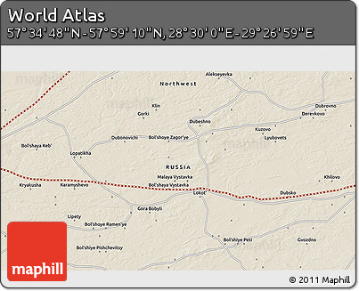 Shaded Relief 3D Map of the Area around 57° 46' 59" N, 28° 58' 30" E