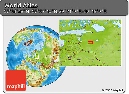 Physical Location Map of the Area around 57° 46' 59" N, 29° 49' 30" E