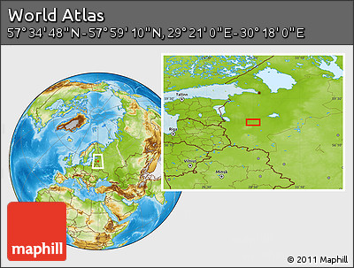 Physical Location Map of the Area around 57° 46' 59" N, 29° 49' 30" E