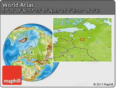 Physical Location Map of the Area around 57° 46' 59" N, 29° 49' 30" E