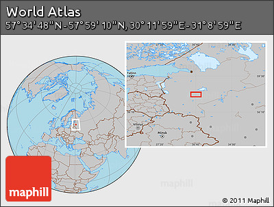 Gray Location Map of the Area around 57° 46' 59" N, 30° 40' 29" E