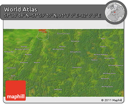 Satellite 3D Map of the Area around 57° 46' 59" N, 31° 31' 29" E