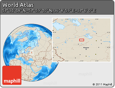 Shaded Relief Location Map of the Area around 57° 46' 59" N, 36° 37' 30" E