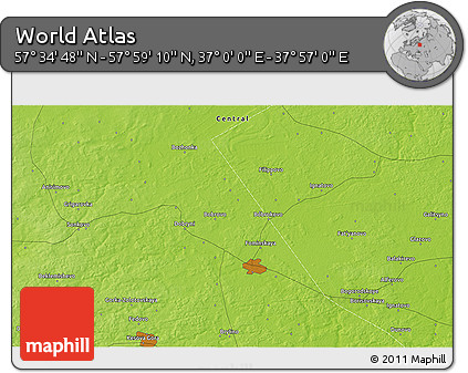 Physical 3D Map of the Area around 57° 46' 59" N, 37° 28' 30" E