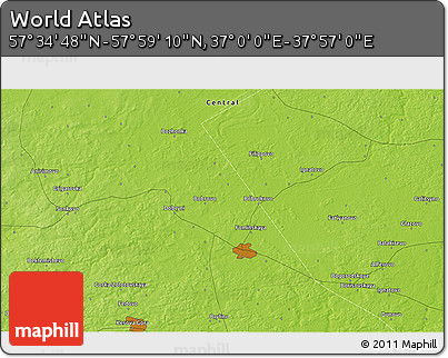 Physical 3D Map of the Area around 57° 46' 59" N, 37° 28' 30" E
