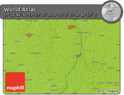 Physical Map of the Area around 57° 46' 59" N, 38° 19' 30" E