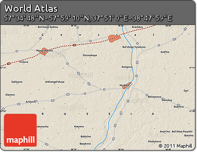 Shaded Relief Map of the Area around 57° 46' 59" N, 38° 19' 30" E