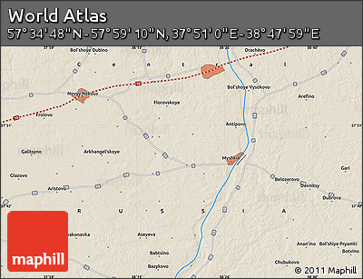 Shaded Relief Map of the Area around 57° 46' 59" N, 38° 19' 30" E