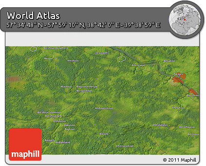 Satellite 3D Map of the Area around 57° 46' 59" N, 39° 10' 29" E