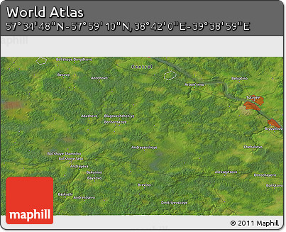 Satellite 3D Map of the Area around 57° 46' 59" N, 39° 10' 29" E