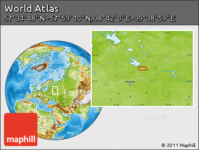 Physical Location Map of the Area around 57° 46' 59" N, 39° 10' 29" E