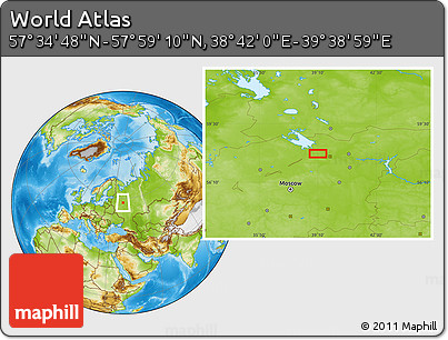 Physical Location Map of the Area around 57° 46' 59" N, 39° 10' 29" E