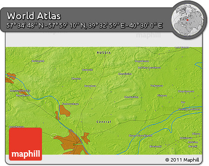 Physical 3D Map of the Area around 57° 46' 59" N, 40° 1' 29" E