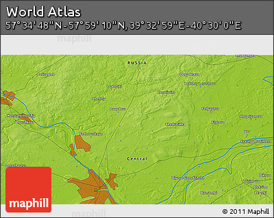 Physical 3D Map of the Area around 57° 46' 59" N, 40° 1' 29" E