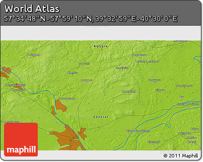Physical 3D Map of the Area around 57° 46' 59" N, 40° 1' 29" E