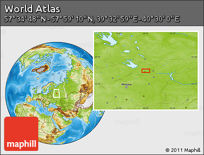 Physical Location Map of the Area around 57° 46' 59" N, 40° 1' 29" E