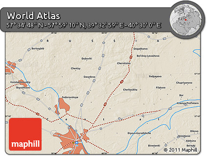 Shaded Relief Map of the Area around 57° 46' 59" N, 40° 1' 29" E