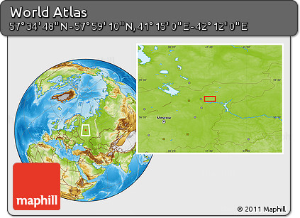 Physical Location Map of the Area around 57° 46' 59" N, 41° 43' 30" E