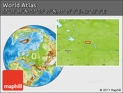 Physical Location Map of the Area around 57° 46' 59" N, 41° 43' 30" E