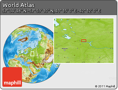 Physical Location Map of the Area around 57° 46' 59" N, 41° 43' 30" E