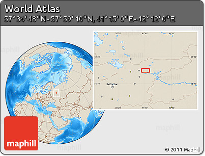 Shaded Relief Location Map of the Area around 57° 46' 59" N, 41° 43' 30" E