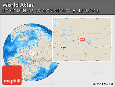 Shaded Relief Location Map of the Area around 57° 46' 59" N, 41° 43' 30" E