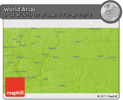 Physical 3D Map of the Area around 57° 46' 59" N, 42° 34' 30" E