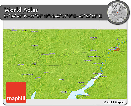 Physical 3D Map of the Area around 57° 46' 59" N, 43° 25' 29" E