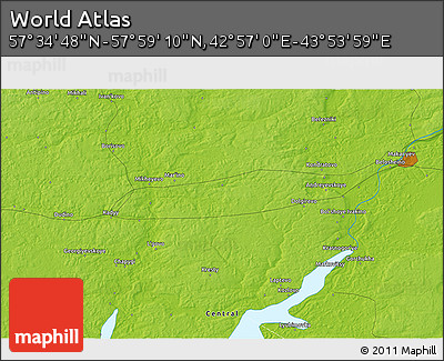 Physical 3D Map of the Area around 57° 46' 59" N, 43° 25' 29" E