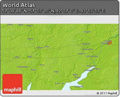 Physical 3D Map of the Area around 57° 46' 59" N, 43° 25' 29" E
