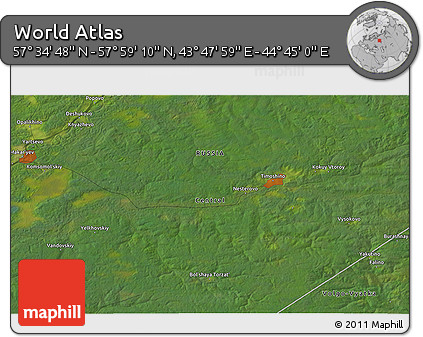 Satellite 3D Map of the Area around 57° 46' 59" N, 44° 16' 29" E