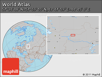 Gray Location Map of the Area around 57° 46' 59" N, 44° 16' 29" E