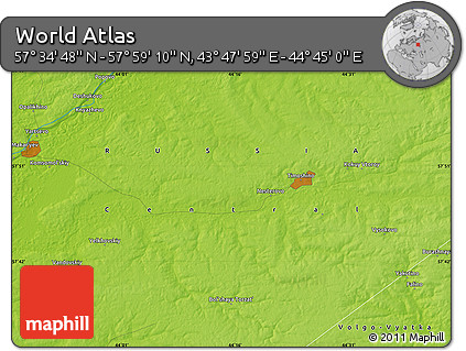 Physical Map of the Area around 57° 46' 59" N, 44° 16' 29" E