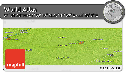 Physical Panoramic Map of the Area around 57° 46' 59" N, 44° 16' 29" E