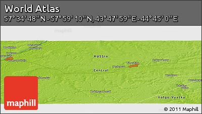 Physical Panoramic Map of the Area around 57° 46' 59" N, 44° 16' 29" E