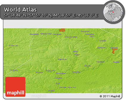 Physical 3D Map of the Area around 57° 46' 59" N, 45° 7' 30" E