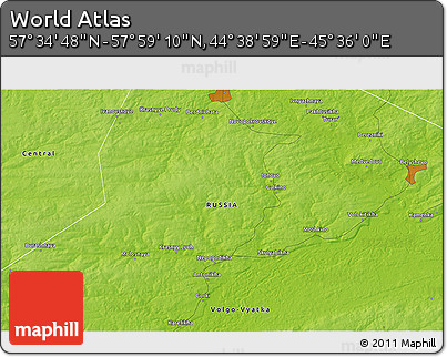 Physical 3D Map of the Area around 57° 46' 59" N, 45° 7' 30" E