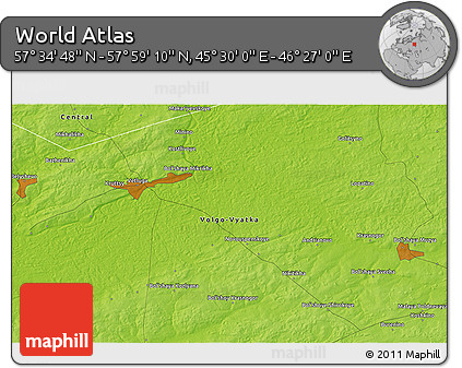 Physical 3D Map of the Area around 57° 46' 59" N, 45° 58' 30" E