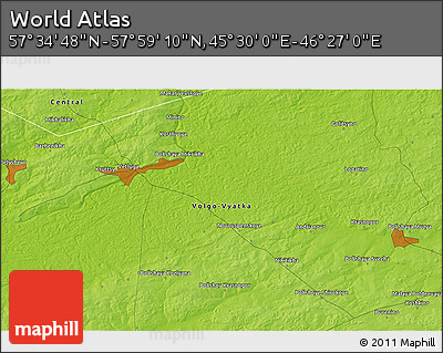 Physical 3D Map of the Area around 57° 46' 59" N, 45° 58' 30" E