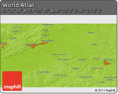 Physical 3D Map of the Area around 57° 46' 59" N, 45° 58' 30" E