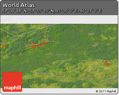 Satellite 3D Map of the Area around 57° 46' 59" N, 45° 58' 30" E