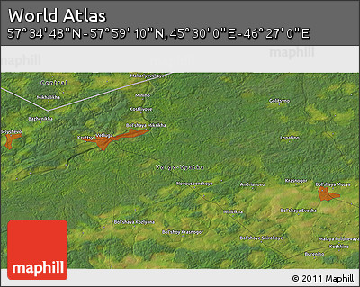 Satellite 3D Map of the Area around 57° 46' 59" N, 45° 58' 30" E