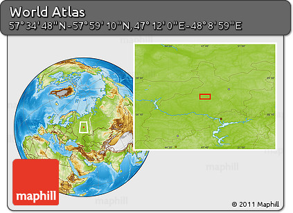Physical Location Map of the Area around 57° 46' 59" N, 47° 40' 29" E