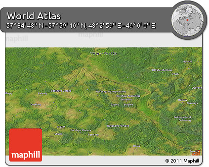 Satellite 3D Map of the Area around 57° 46' 59" N, 48° 31' 29" E