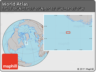 Gray Location Map of the Area around 57° 46' 59" N, 49° 13' 30" W