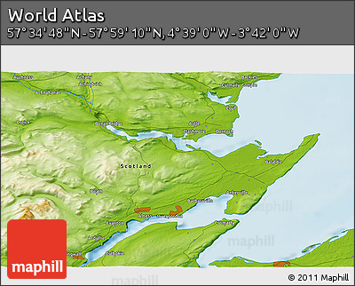Physical 3D Map of the Area around 57° 46' 59" N, 4° 10' 30" W