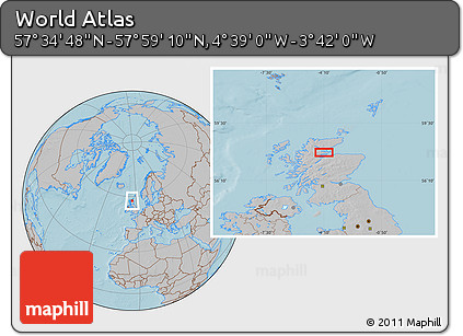 Gray Location Map of the Area around 57° 46' 59" N, 4° 10' 30" W, hill shading